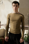 BASERANGE Long Sleeve T-Shirt TTML Collection Ribbed Cotton Portugal BAS-TTML-RB-AU24-FCZ Emerald Brown